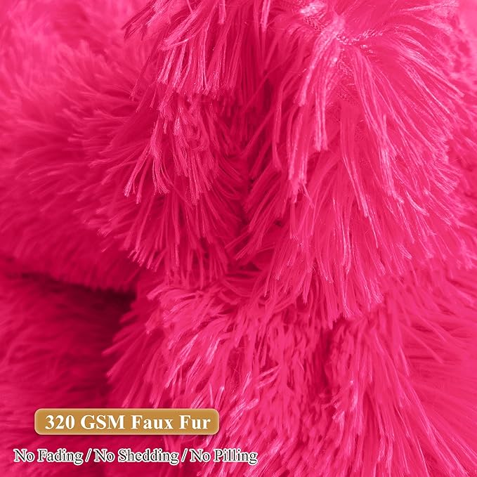 XeGe Fluffy Stuffed Animal Storage Bean Bag Chair Cover(No Filler), Faux Fur Washable Soft Bean Bag Cover for Plush Toys or Textile, Plush Shaggy Large Bean Bag for Adults Kids Teens, Hot Pink