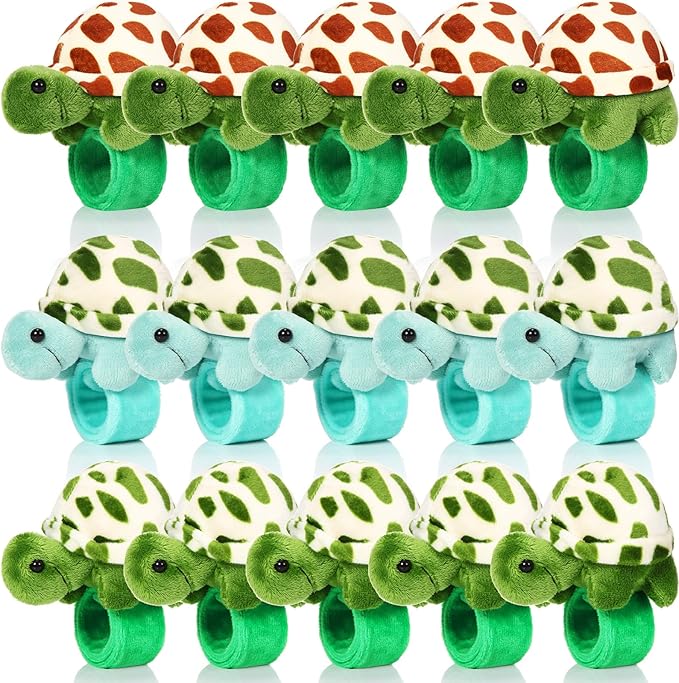 Lenwen 15 Pcs Stuffed Turtle Slap Bracelets Bulk Adorable Plush Turtle Stuffed Animals Slap Bracelets for Birthday Sea Party Favors Decor Goodie Bag Stuffers(Lovely)