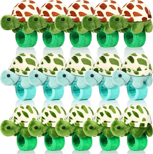 Lenwen 15 Pcs Stuffed Turtle Slap Bracelets Bulk Adorable Plush Turtle Stuffed Animals Slap Bracelets for Birthday Sea Party Favors Decor Goodie Bag Stuffers(Lovely)