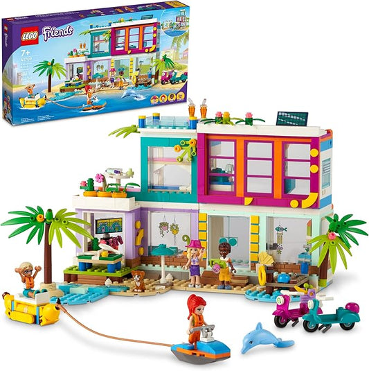 LEGO Friends Vacation Beach House 41709 Building Kit; Gift for Kids Aged 7+; Includes a Mia Mini-Doll, Plus 3 More Characters and 2 Animal Figures to Spark Hours of Imaginative Role Play (686 Pieces)