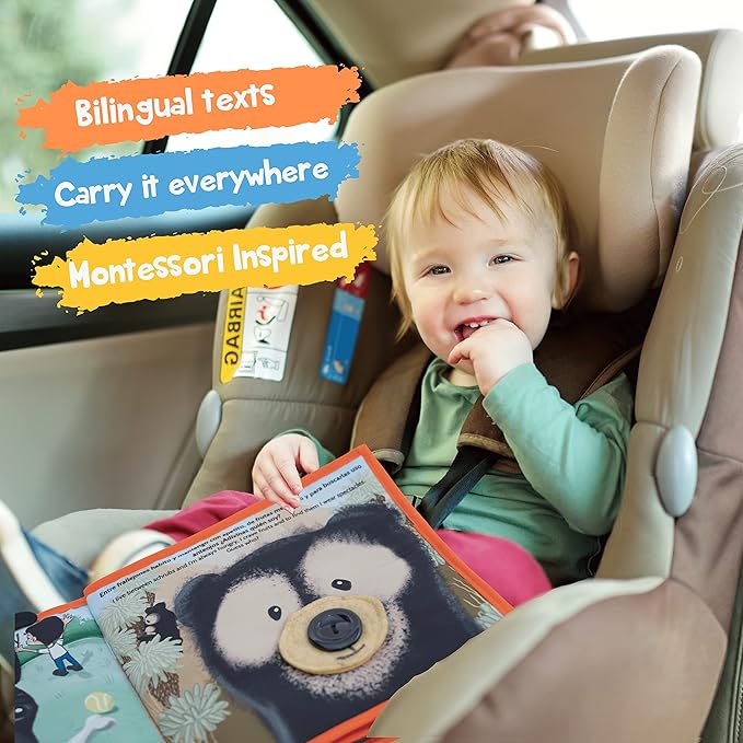 Bilingual Quiet Book for Toddlers | Written in English and Spanish | Activity Book for Toddlers 1 Plush Toy Included | Carry on Travel Play and Learn Sensory Toy | Libros en Español para Niños.