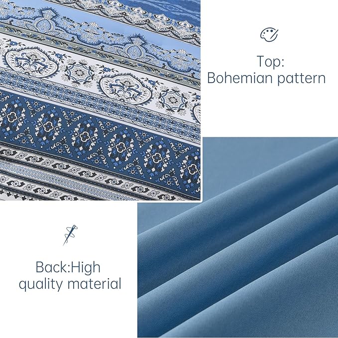 Cottolester Boho Comforter Set Queen Size,8 Pieces Blue and Grey Bohemian Striped Bed in a Bag,Paisley Soft Microfiber Bedding Comforter Set