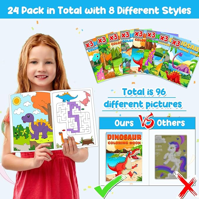 24 Pieces Dinosaur Mini Coloring Books for Kids Party Favors Dino Drawing Activity Book Bulk Small Coloring Book for Boys Girls Birthday Gift Jurassic Party Goodie Bag Stuffer Classroom Supplies