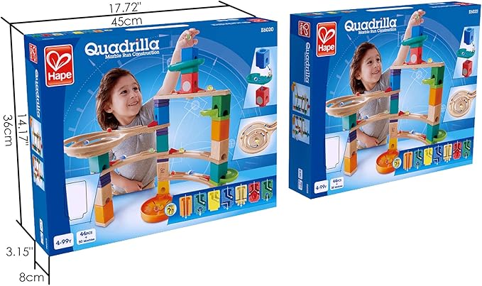 Hape Quadrilla Cliffhanger Wooden Marble Run Blocks | Marble Maze Run Set, Early Educational STEM Development Building Toys for Kids, Multicolor, Model:E6020