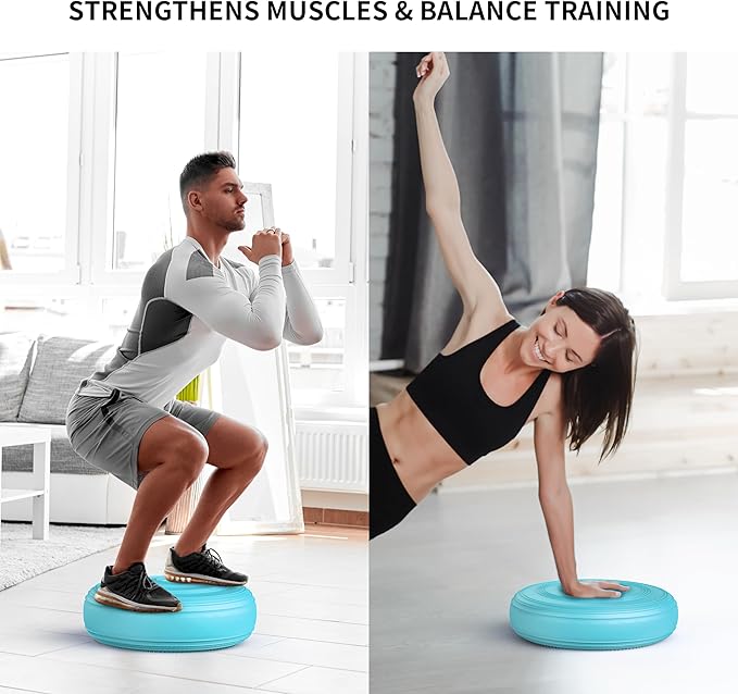 Inflated Wobble Cushion,Circular Non-slip Texture for Comfortable Sitting,Extra Thick Dyna Disc with Pump for Core Strength,Wiggle Seat to Improve Posture,Fitness,660lb Load Capacity