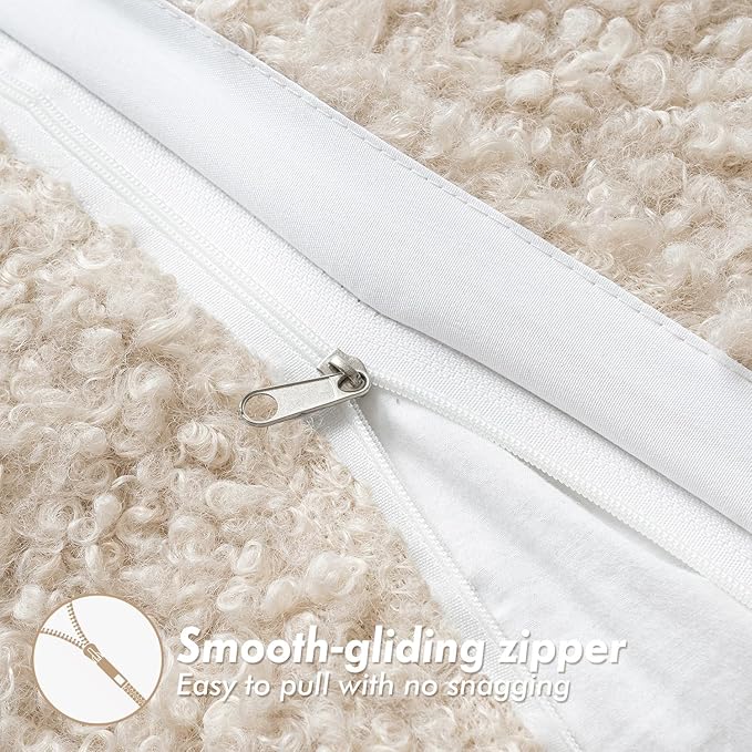 Woaboy Faux Fur Throw Pillow Covers 20x12 Inch Set of 2 Boucle Neutral Decorative Lumbar Sherpa Fuzzy Accent Sheepskin Fleece Cushions Modern Christmas Home Decor for Couch Sofa Bed Livingroom,Beige