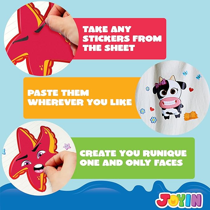 JOYIN 24PCS 9"x6" Make a face Stickers for Kids, Make Your Own Stickers, Mix and Match with Safaris Sea Farm and Dinosaur Animals, Party Favors Kids Crafts, Goodie Bags Stuffers