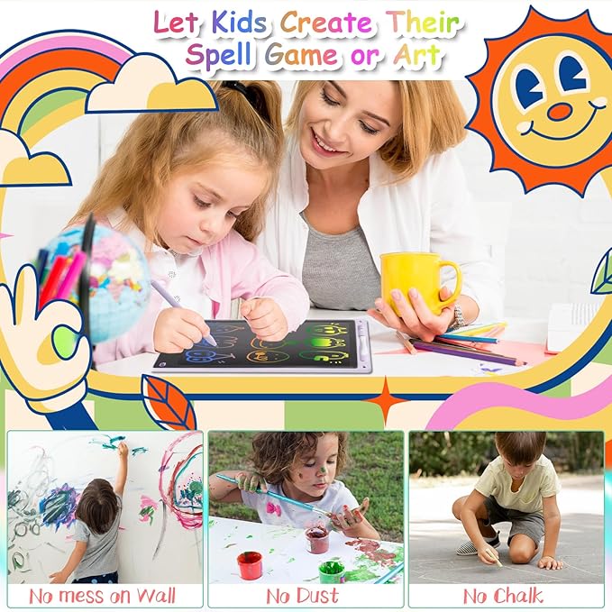 10 Inch LCD Writing Tablet - Colorful Electronic Drawing Pad & Doodle Board for Kids Ages 3-8, Erasable Educational Toy, Birthday and Christmas Gift for Girls and Boys (White)