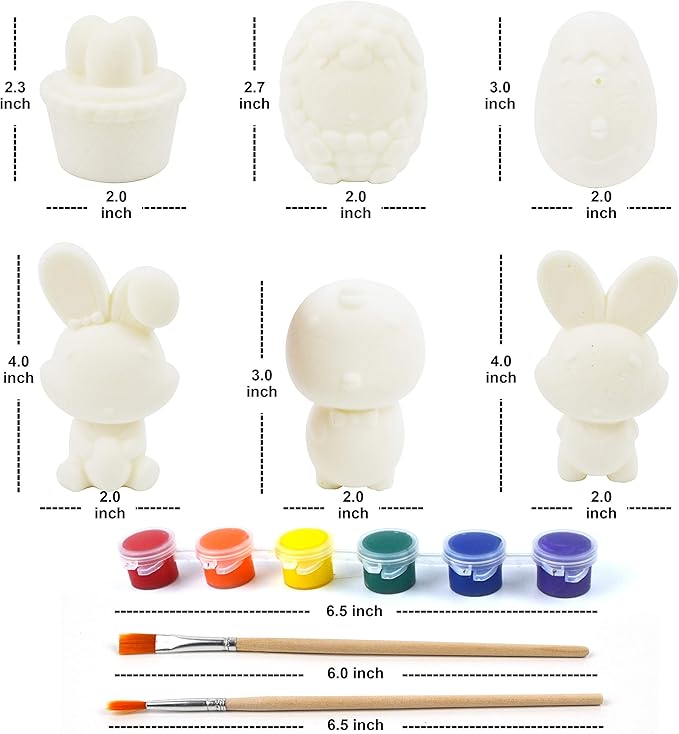 JOYIN 6 Pcs Easter Squishy Toy Coloring Craft Kit Easter DIY Paint Your Own Squishy Toy Kit Animal Character Including Paints and Brushes for Egg Hunt, Basket Stuffer, Party Favors