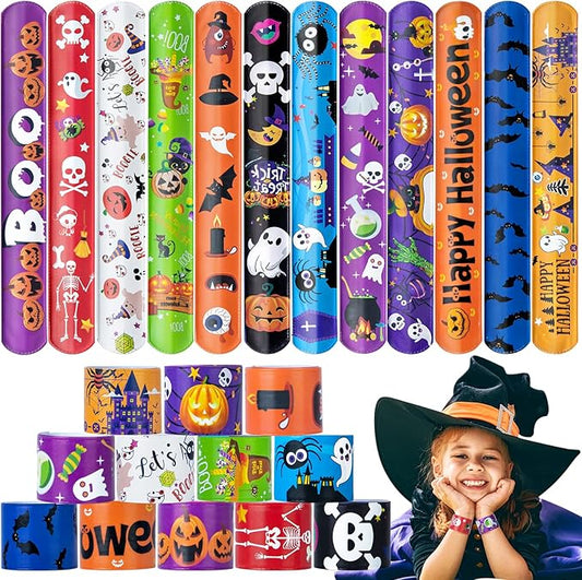 60 Pcs Halloween Slap Bracelets for Kids Girls Boys, Halloween Party Favors Toys Bulk Pumpkin Bat Spider for Treats Non Candy Bag Stuffers/Party Supplies/Classroom Prizes/Exchanging Gifts/Christmas