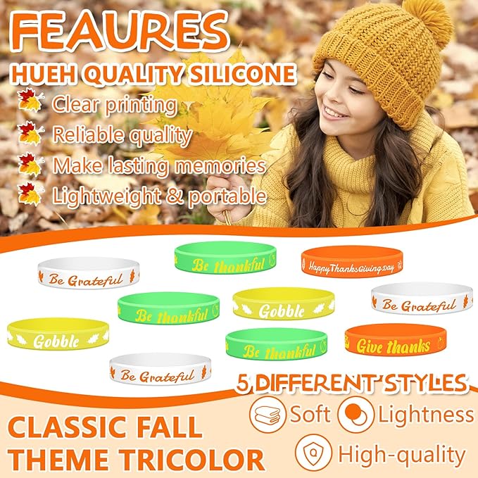 240 Pcs thanksgiving Party Favors thanksgivingSlap Bracelets for Kids Rubber Wristbands Bulk Silicone Bracelets Assorted thanksgiving Party Supplies for Boys Girls Prize Gifts Treat Filler