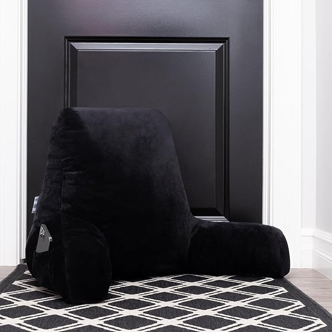 Husband Pillow Aspen Stable Black, Reading Pillow Bed Rest Chair, Two-Sided Reversible Fabric, Large Lounge Cushion Adult Backrest with Arms, Comfy Back Support for Sit Sitting Up, Wash/Remove Cover