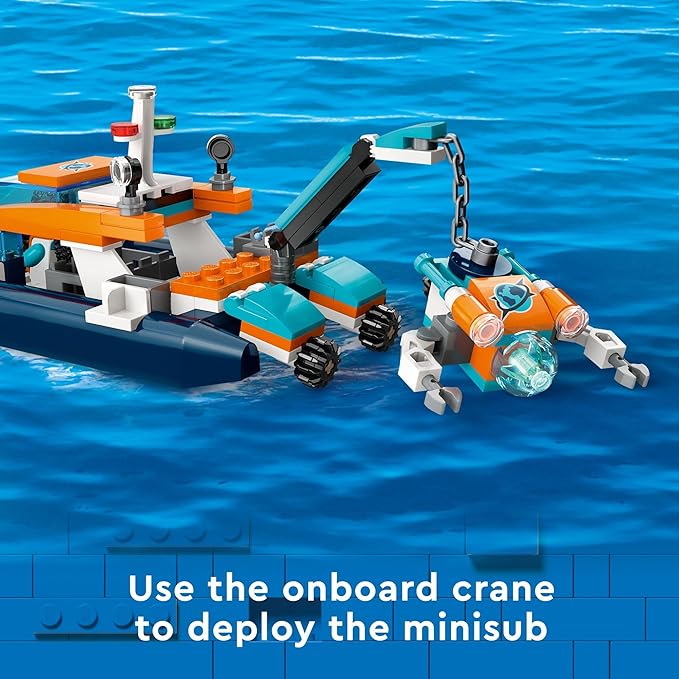 LEGO City Explorer Diving Boat 60377 Ocean Building Toy, Includes a Coral Reef Setting, Mini-Submarine, 3 Minifigures and Manta Ray, Shark, Crab, 2 Fish and 2 Turtle Figures
