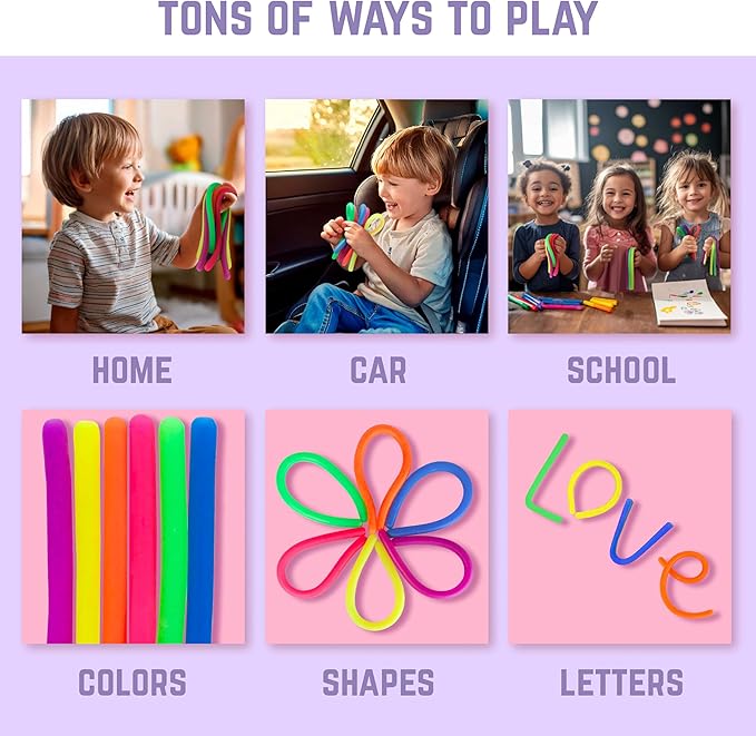 BUNMO Stretchy Strings - Sensory Toys for Toddlers - Stimulating & Addictive Sensory Toys for Kids - Fidget Toy - Hours of Fun for Kids - Non-Mouthable Toy 3+ - Smooth 6 Pack