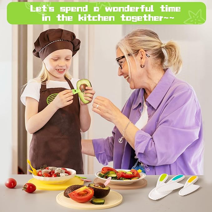 14 PC Toddler Montessori Kitchen Tool Toy for Lillte Girl Boy Age 3-10, Safe Knife Kid Toddler Kitchen Set for Real Cooking, Gifts for 3 4 5 6 7 8 9 10 Year Old Girl Boy Birthday Christmas