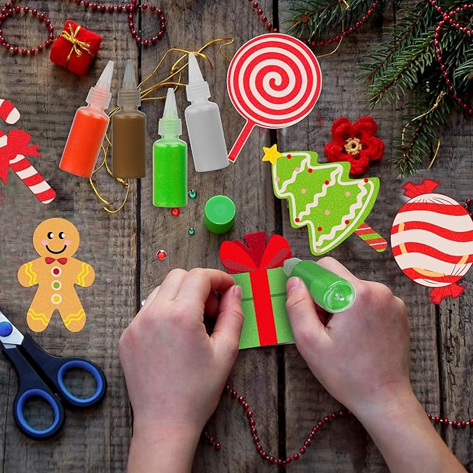 24 Set Christmas Sand Art Kits for Kids Christmas Crafts Candy Cane Gingerbread Kit Create Your Own Sand Painting Kits Classroom Home Creative Activities