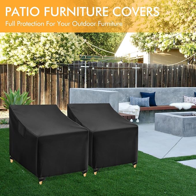 WLEAFJ Outdoor Chair Covers Waterproof, Black Lawn Patio Furniture Covers, Heavy Duty Wicker Garden Sofa Chair Cover, 2 Pack - 35" W x 38" D x 31" H