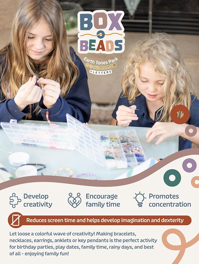 Felix LeChef Clay Bead Bracelet Making Kit for Girls Ages 10-12, 6000 Pcs Jewelry Craft Set, Neutral Earth Tones Flat Clay Heishi Bead kit and Charms for Jewelry Making, Preppy Friendship Bracelets