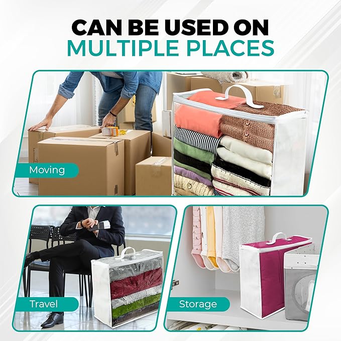 6 pack Clear Plastic Storage Bag with Zipper, Foldable Moving Bag for Comforters, Blankets, Bedding, Storage Containers, Breathable, Durable Clothes and Duvet Closet Organizers, 20x20x8