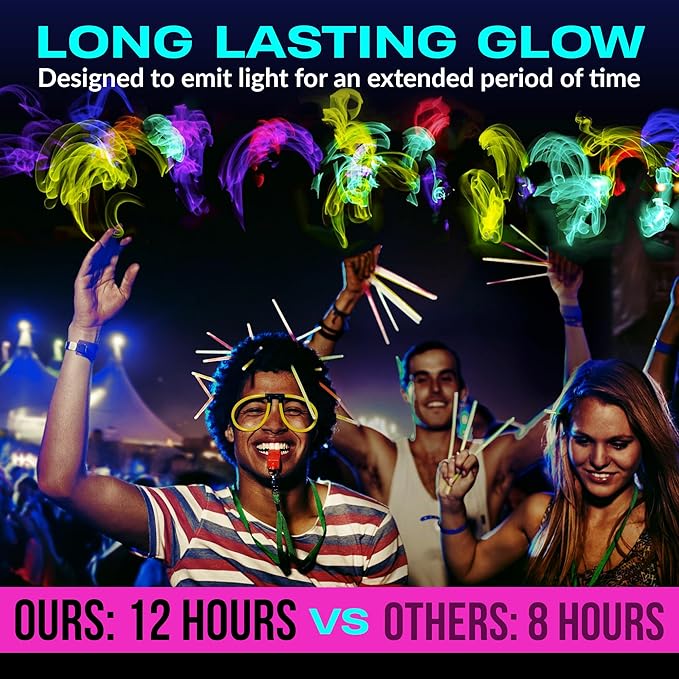 Glow Sticks 500 Bulk Pack - 100 Pcs Per Pack - 12 Hour Glow Stick - 8" Necklace Bracelet and Glasses Party Favors - Thanksgiving and Christmas Party - Outdoor Concerts - Festivals - Nighttime Sport