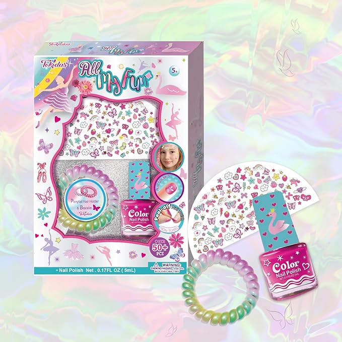 Kids Makeup Set All My Fun Scented Nail Polish Nail Sticker Set Ponytail Holder Bracelet Kids Toys for Girls