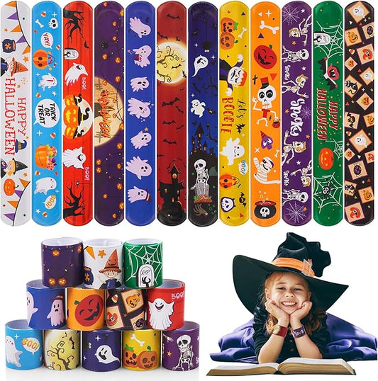 Halloween Slap Bracelets for Kids Halloween Party Favors Friendship Bracelets Bulk for Halloween Party Supplies Snap Bracelet Gifts Classroom Prizes Exchanging Gifts (36)