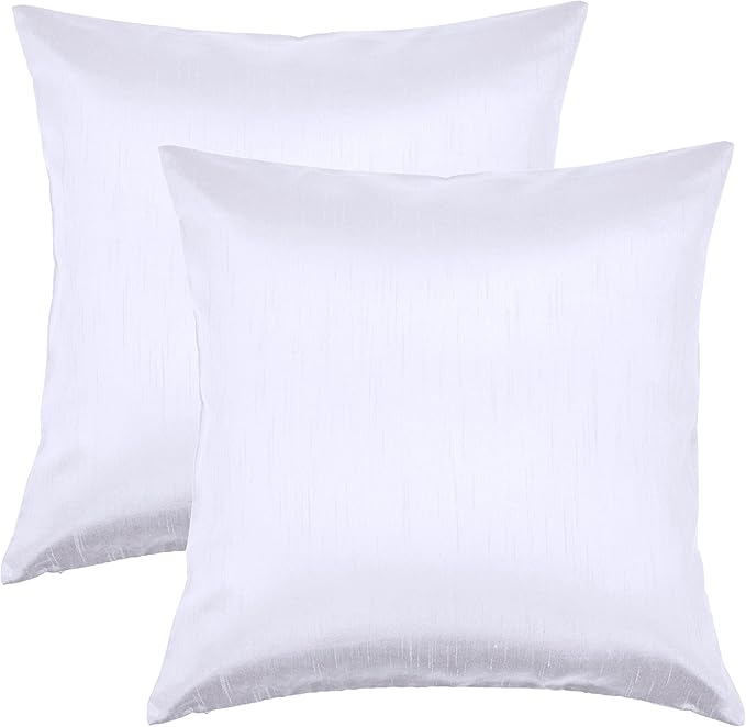 Aiking Home 20x20 Inches Faux Silk Square Throw Pillow Cover, Zipper Closure, White (Set of 2)
