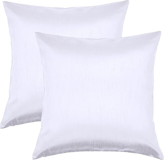 Aiking Home 20x20 Inches Faux Silk Square Throw Pillow Cover, Zipper Closure, White (Set of 2)
