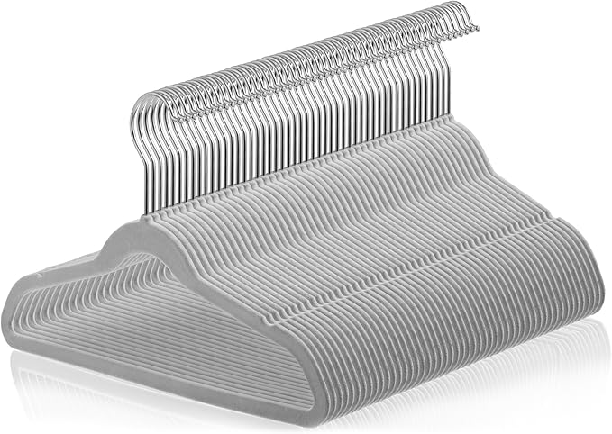 Casafield 50 Velvet Kid's Hangers - 14" Size for Children's Clothes - Gray