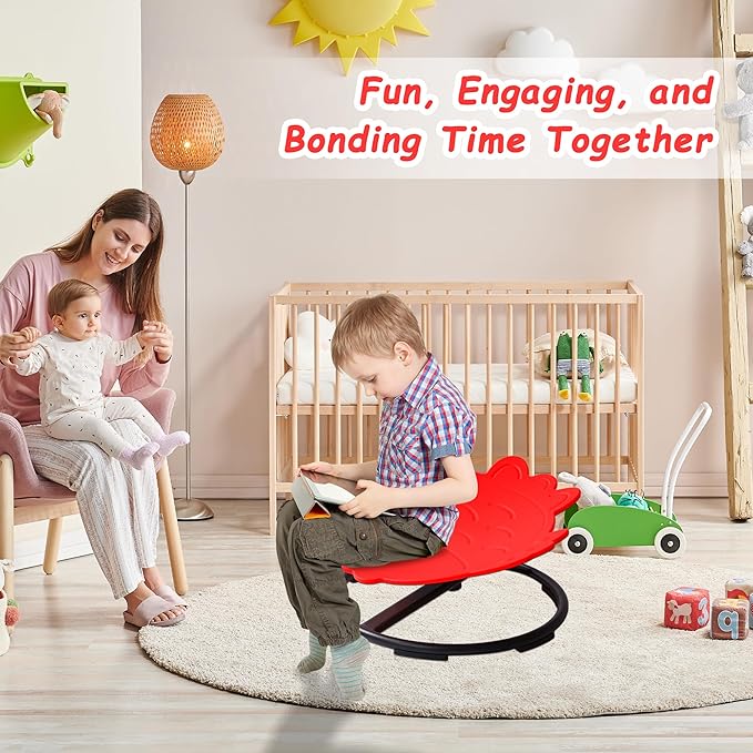 Kids Sensory Swivel Chair - Fish Spinning Chair Seat for Balance, Coordination - Sensory Therapy Stool for Kids with Autism & ADHD - Active Indoor Play Chair for Home & Classroom (Red)