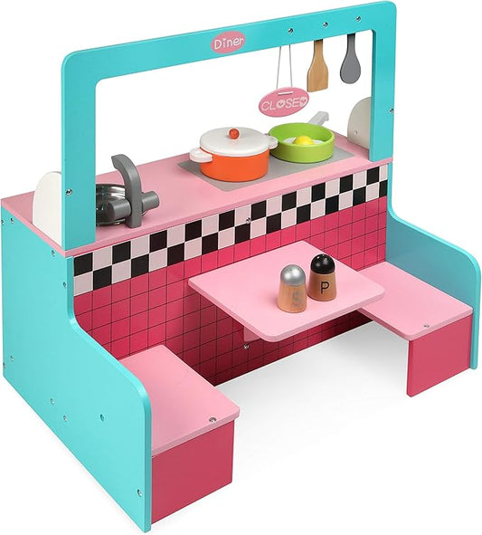 Badger Basket Double-Sided Retro Diner and Kitchen Doll Playset with Realistic Accessories for 18 to 20-Inch Dolls