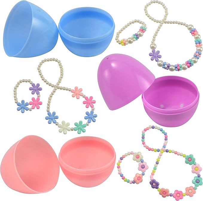 JOYIN 12 Pack Prefilled Easter Eggs with Jewelry Toys, Different Designs of Necklaces and Bracelets Girls Jewelry Set for Kids Easter Party Favor, Basket Stuffer, Classroom Exchange and Prize Supplies