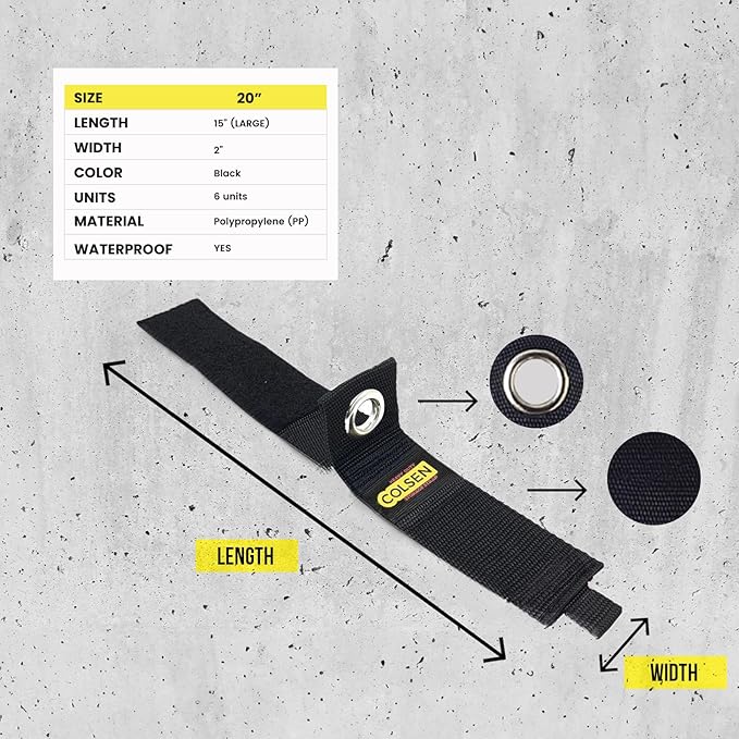 COLSEN Storage Strap – 20 inch large Heavy Duty Garage Organization Cable Keeper Wire Holder Outdoor rope strap Hose Hanger for extension cords RV Organizers Garden Anchor Marine Workshop (6Pack)