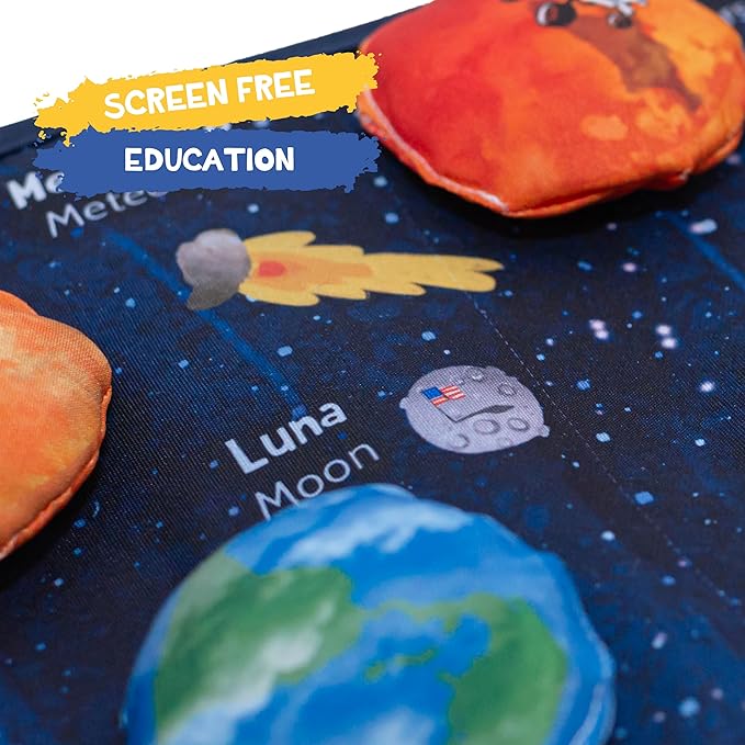 Solar System Cloth Book for 3 Year Old Toddler| Outer Space Fabric Book for Toddlers | Astronaut Plush Toy Included | Preschool and Early Learning | Carry on Travel Play and Learn Sensory Toys.