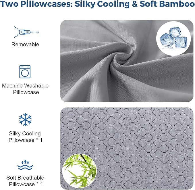 Thick Memory Foam Body Pillow - Full Body Pillows for Side Sleeper - with Grey Cooling Pillowcase 20 x 54 inches (Grey Color)