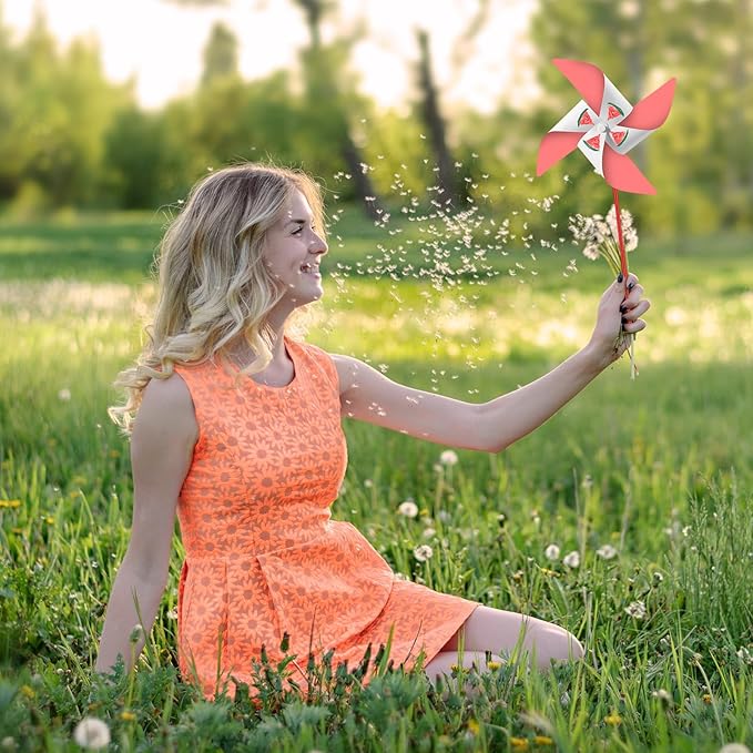 Chalyna 24 Pieces DIY Paper Pinwheels Handmade Blank Paper Pinwheels Graffiti Paper Craft, School Work, Home Crafting, Craft Group Activities(White)