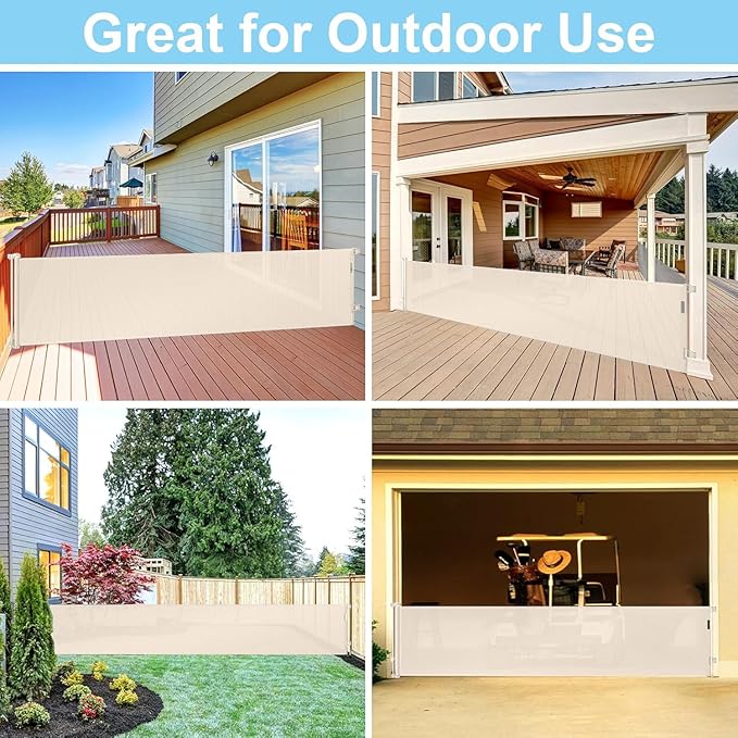 168 Inch Extra Large Baby Gates Extra Wide Retractable Baby Gates Indoor Child Gate for Wide Openings Extra Large Toddler Gate Mesh Kid Gate for Large Opening Outdoor Safety Baby Gates for Dog (Beige)