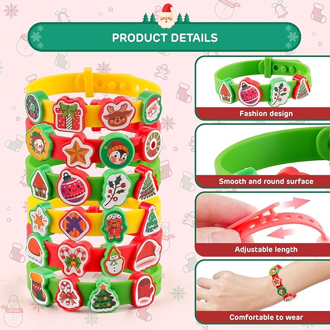 Kids Silicone Bracelets with Stickers & Accessories - Colorful Adjustable Wristbands Rubber Bracelet Set for Boys Girls Dress Up Decorations Party Favors Supplies Christmas Birthday Gift