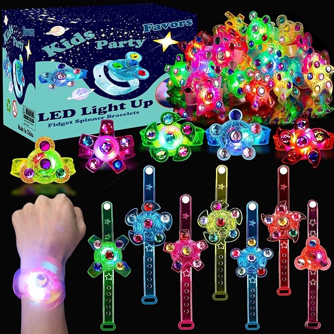 Birthday Party Favors for Kids 4-8 Goodie Bag Stuffers,24 Pack Light Up Spinner Bracelets for Pinata Fillers Prize Treasure Box Classroom Glow in The Dark Party Supplies Return Gifts