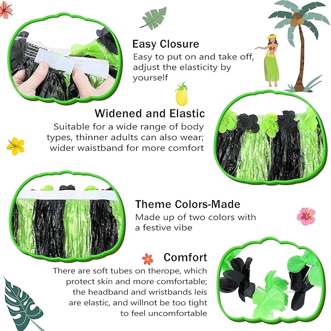 Fortuning's JDS Hawaiian Hula Grass Skirt for Girls Elastic Flower Costume Kids Outfits for Luau Tropical Beach Party Decor