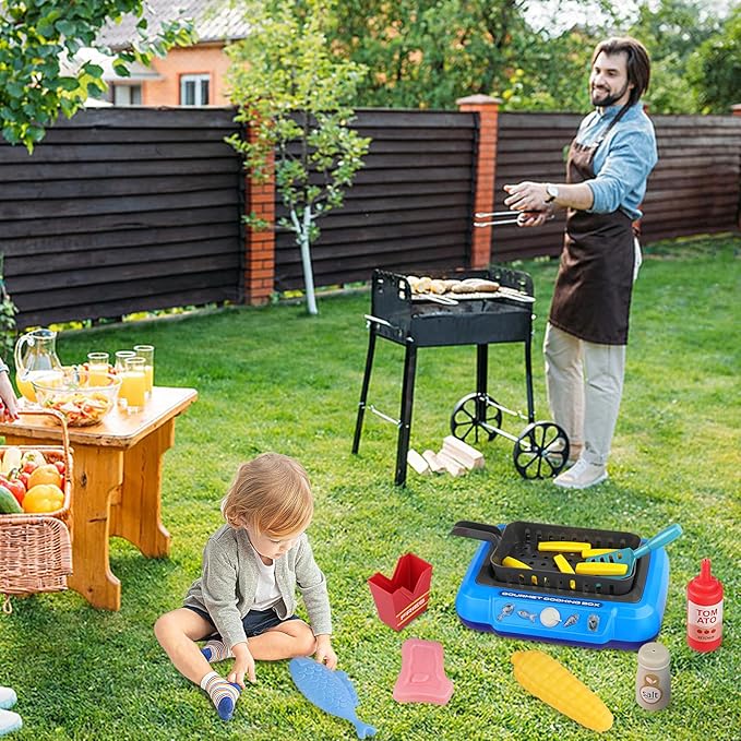 Kids Pretend Play Food with Water Activated Color Changing Toys, Cooking Grill Kitchen Playset for Kids, Great Outdoor Camping Toy, Cute Presents for Toddler Child Girl Boy 3 4 5 6 Year Old