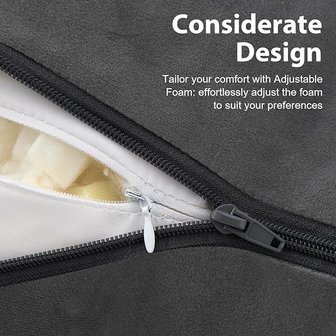 Back Pillow for Bed Sitting up, Reading Pillow for Sitting in Bed Adult, Back Support Pillow, Memory Foam Sit up Lounge Backrest Pillow with Arms for TV, Couch, Chair, Dorm, 18 Inch, Grey