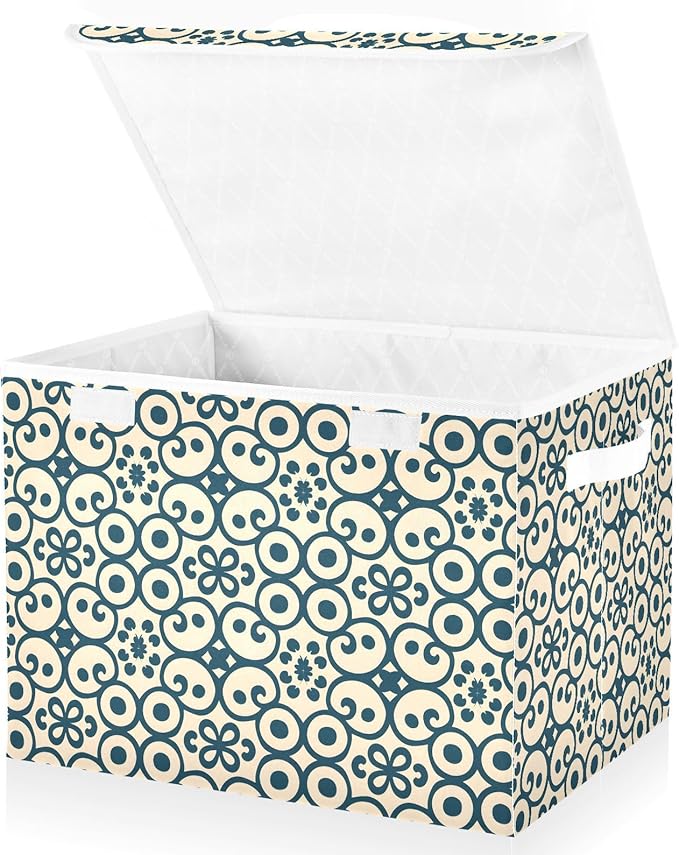 senya Large Storage Bins with Linen Collapsible Foldable Storage Cubes Fabric Closet Organizer Containers box with Flip-Top Lid for Home Bedroom Office 16.7 x 12.6 x 11.8in (Abstract Ornament)