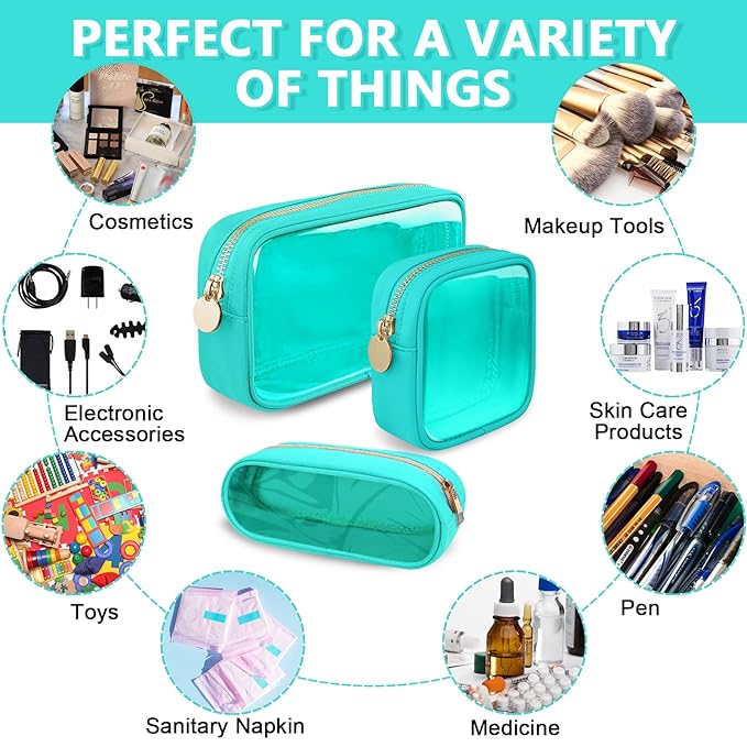 UIXIZQ Clear Small Pencil Pouch Makeup Bag for Purse,Nylon&PVC Pencil Case Waterproof Makeup Brush Holder with Zipper,Preppy Transparent Pen Bag Cosmetic Bag for Women Men Office(Slim-Mint Green)