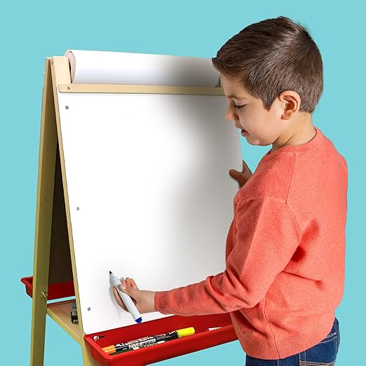 Flipside Products Child Dry Erase/Black Alphabet Chalkboard Paper Roll Easel, Wooden Easel, Double-Sided, Children's Art, Drawing