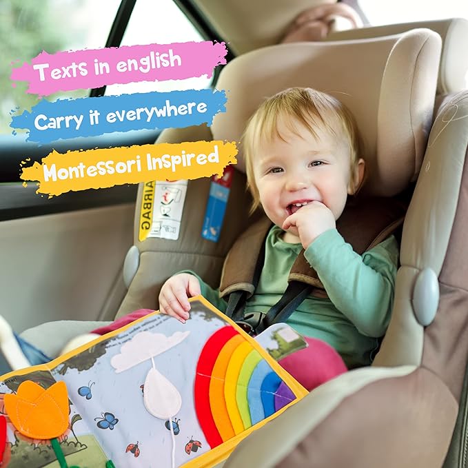Just Imagine Bilingual Soft Book for 1 Year Old Babies | Written in English and Spanish | Sensorial Felt Book for Babies | Carry on Travel Play and Learn Sensory Toys | Early Child Development.
