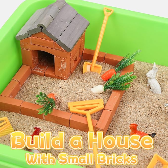 Farm Sensory Toys, Sensory Bins for Toddlers, Preschool Farm Sensory Toys with Sensory Sand, Bricks, Farm Animals, Farm Tools,Farm Sand Play Set for Boys and Grils……