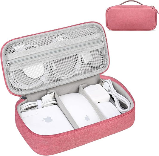 Lacdo Electronic Organizer Travel Cable Organizer Bag Pouch Tech Electronic Accessories Carry Case Portable Double Layers Charger Case for Cable, Cords, Charger, Earphone, Power Bank, Pink