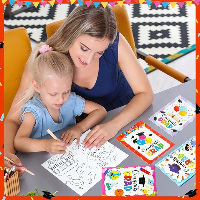 Kindergarten Graduation Coloring Books - 24Pcs Congrats Grad DIY Color-in Pages Books for Kids Bulk Pre-kindergarten Activity Books Mini Coloring Book Party Favors Graduation Classroom Gifts