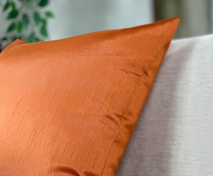 Aiking Home 18x18 Inches Faux Silk Square Throw Pillow Cover, Zipper Closure, Orange (Set of 2)